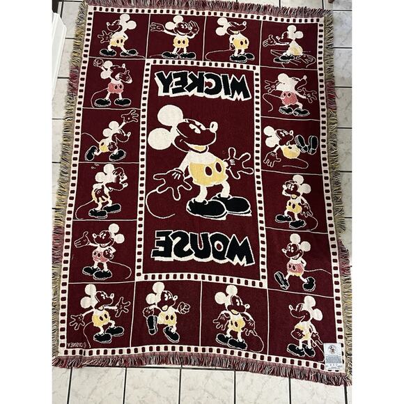Vintage Mickey & Co. Mickey Mouse Disney Blanket Throw 49x67" Woven Fringe - Picture 3 of 3